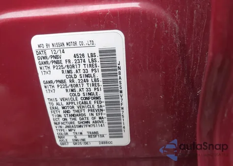 2015 Nissan Rogue Select S z USA, uszkodzony, nr VIN JN8AS5MV7FW751141